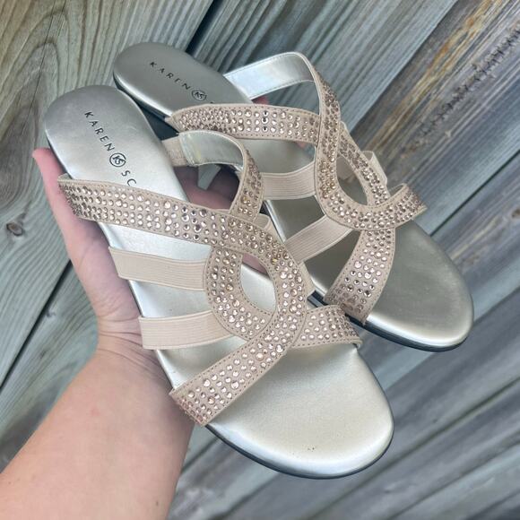 Karen Scott Women’s 9M Champagne Mule Heels Embellished Slip-On Sandals - Picture 1 of 8
